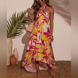 ‘VICI’ Halter Midi Floral Dress